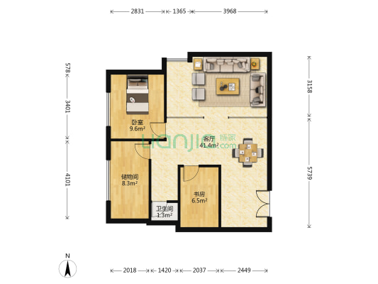 仁恒PARK 2室1厅1卫 113平方