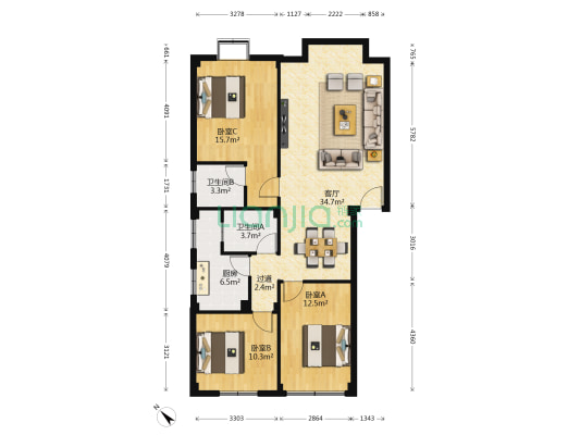 紫岩路249号 3室1厅2卫 106平方