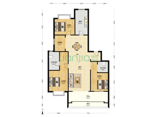高新诚园 3室1厅2卫 172平方