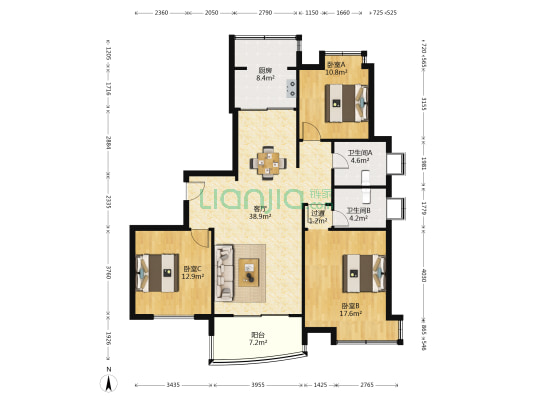 嘉宝都市港湾 3室1厅2卫 136平方