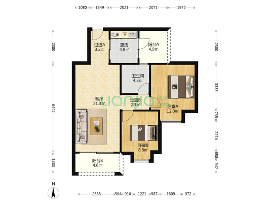 紫晴苑 2室1厅1卫 81平方