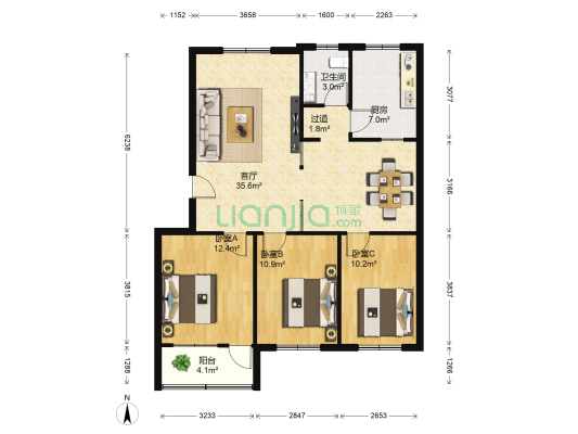 云涛小区南区 3室1厅1卫 107平方