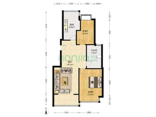 锦尚阁 2室1厅1卫 83平方