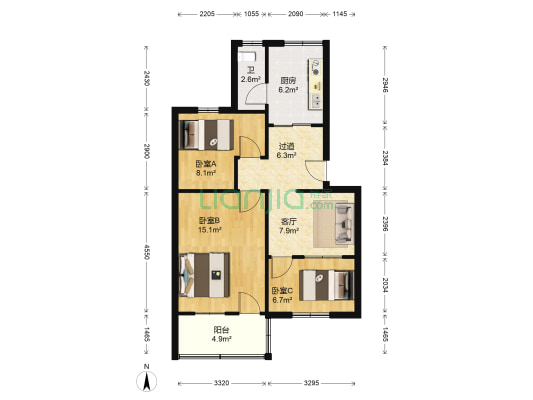 水工小区 3室1厅1卫 54平方