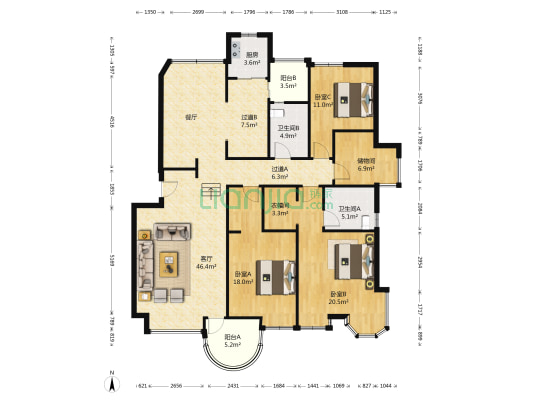千泰居 3室1厅2卫 159平方