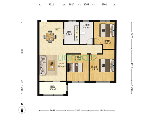龙馨家园 3室1厅1卫 110平方