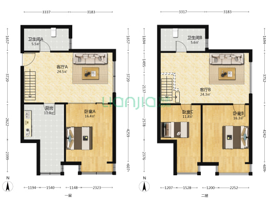 绿岛公寓 3室2厅2卫 88平方