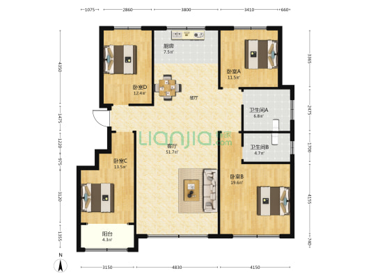 龙泉御园 4室1厅2卫 161平方