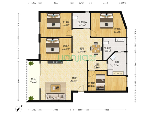 翠华花园 4室2厅2卫 126平方