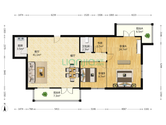 富鸿国际大厦 3室1厅1卫 155平方