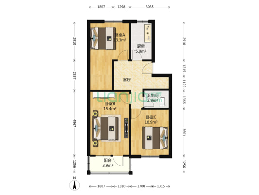 大柳树7号院 3室1厅1卫 79平方