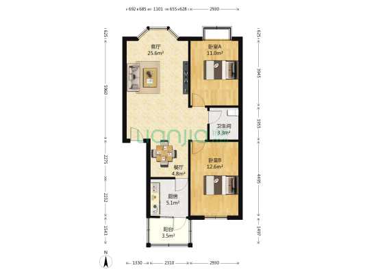东巷子47号 2室2厅1卫 86平方