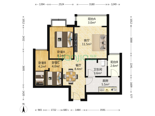 西蜀瑞苑 3室2厅1卫 69平方