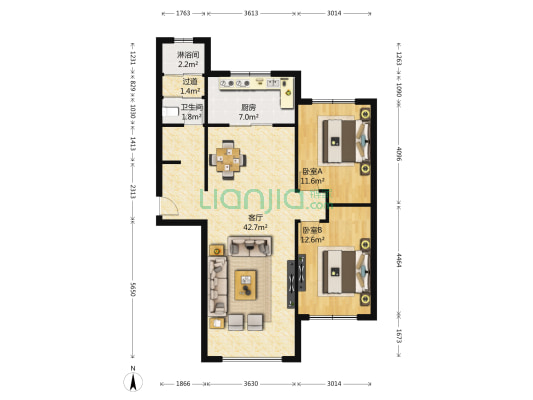 第五郡三号地 2室1厅2卫 105平方