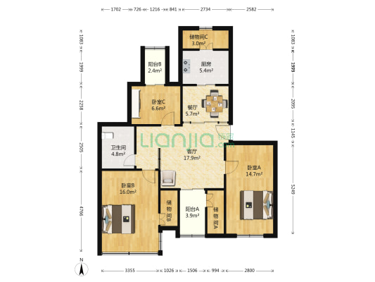 华侨新村二期 3室2厅1卫 80平方
