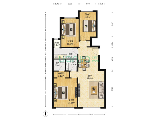 富力盛悦居 3室1厅2卫 98平方