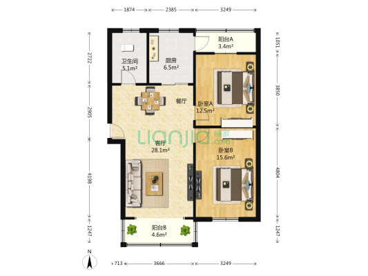 万福花园 2室1厅1卫 97平方
