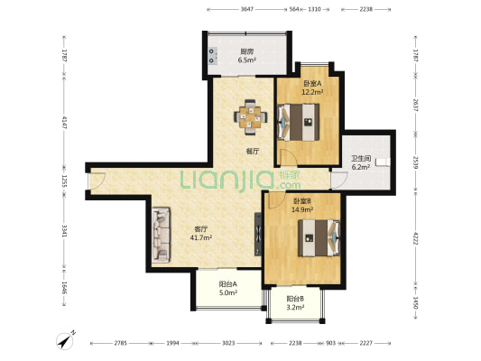 天心苑 2室1厅1卫 128平方