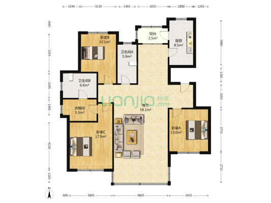 大华锦绣华城叁号院 3室1厅2卫 149平方
