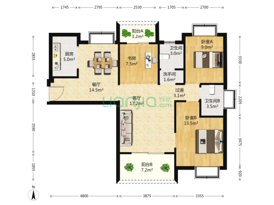 福星惠誉水岸国际时代上城 3室2厅3卫 128平方