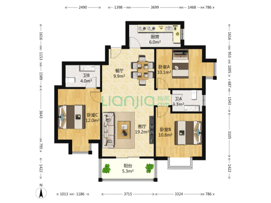 乾唐雁月 3室2厅2卫 110平方