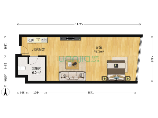 远雄国际广场 1室0厅1卫 74平方