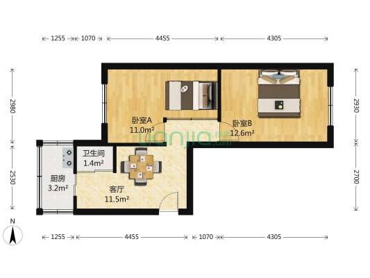 34中长春路 2室1厅1卫 57平方