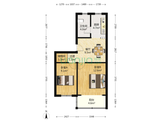红枫苑 2室1厅1卫 64平方