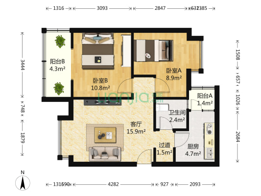 福祥家园瑞祥苑 2室1厅1卫 62平方