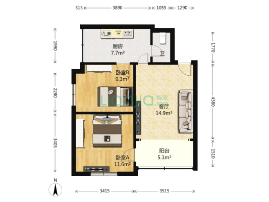 文华路18号 2室1厅1卫 58平方