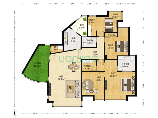 中海名城二期 4室1厅2卫 196平方