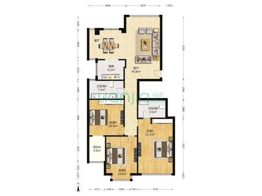 天林广场 3室1厅2卫 163平方