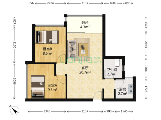 润筑园 2室1厅1卫 57平方