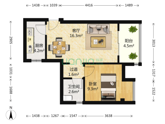 幸福里 1室1厅1卫 49平方