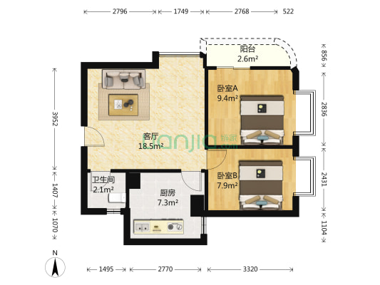 立新花园三期 2室1厅1卫 66平方