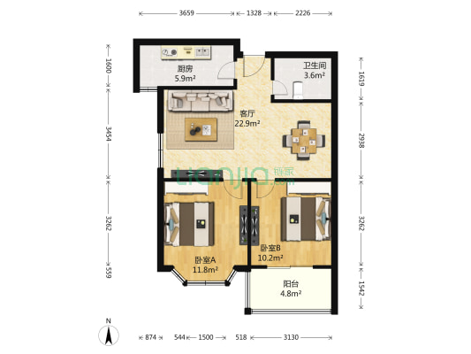 金都华庭五期 2室1厅1卫 79平方