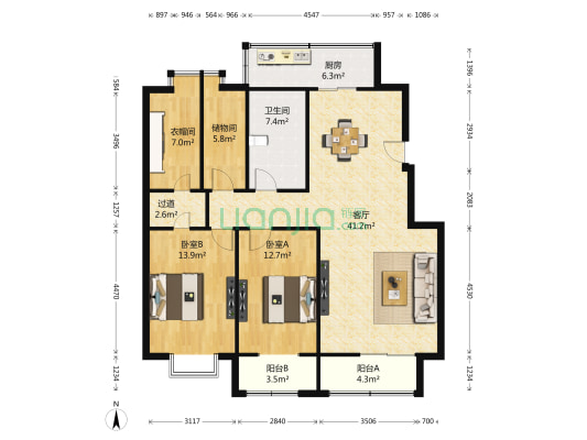 宏光鑫城 2室1厅1卫 130平方