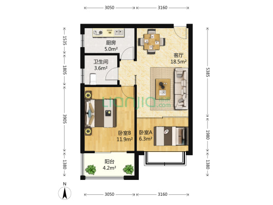 昆泉星港 2室1厅1卫 73平方