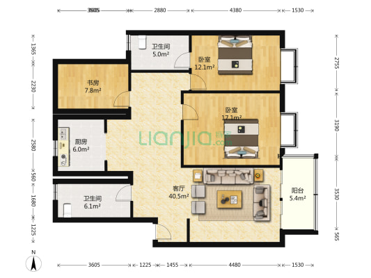 建新花园 3室1厅2卫 134平方