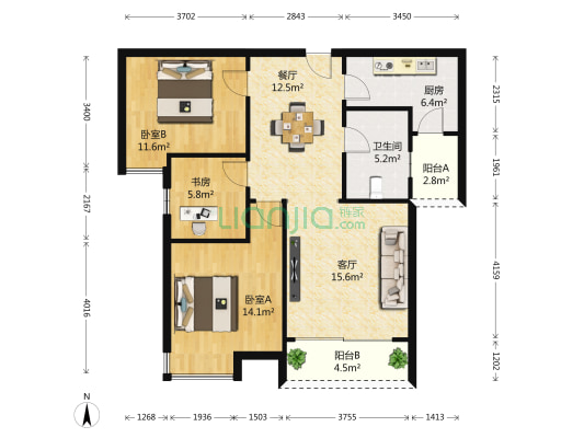 CBD楚世家 3室2厅1卫 99平方