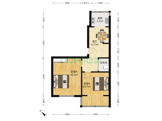 糖酒公司宿舍 2室1厅1卫 55平方