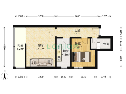 青岛路小区 1室1厅1卫 48平方