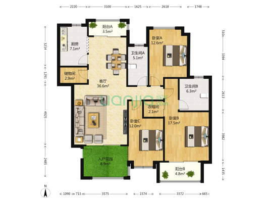 长沙奥林匹克花园 3室1厅2卫 147平方