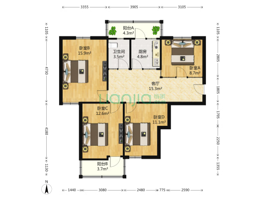湖西街34号 4室1厅1卫 102平方