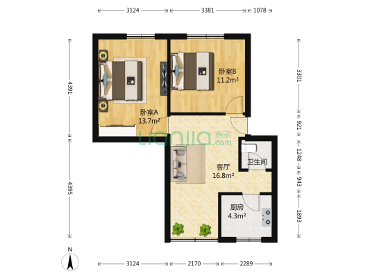 双清南路4号 2室1厅1卫 66平方