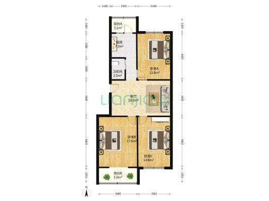 河沿巷 3室1厅1卫 108平方