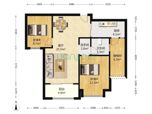 仁恒棠悦湾东区 2室1厅2卫 89平方