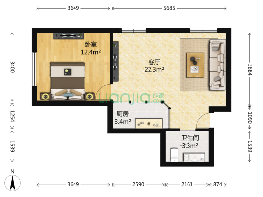 大西洋新城D区 1室1厅1卫 60平方