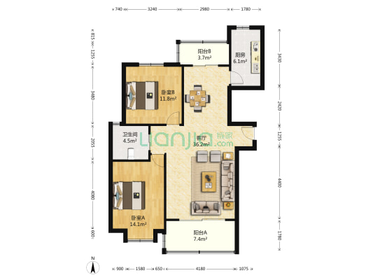 龙祥公寓 2室1厅1卫 109平方