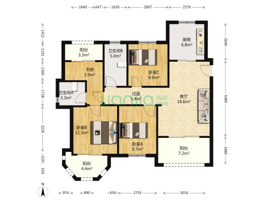 中南世纪雅苑二期 4室1厅2卫 121平方